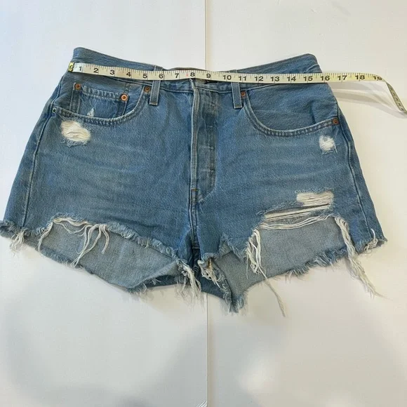 Levi's Classic 501 Blue Distressed Jean Shorts - Picture 5 of 11